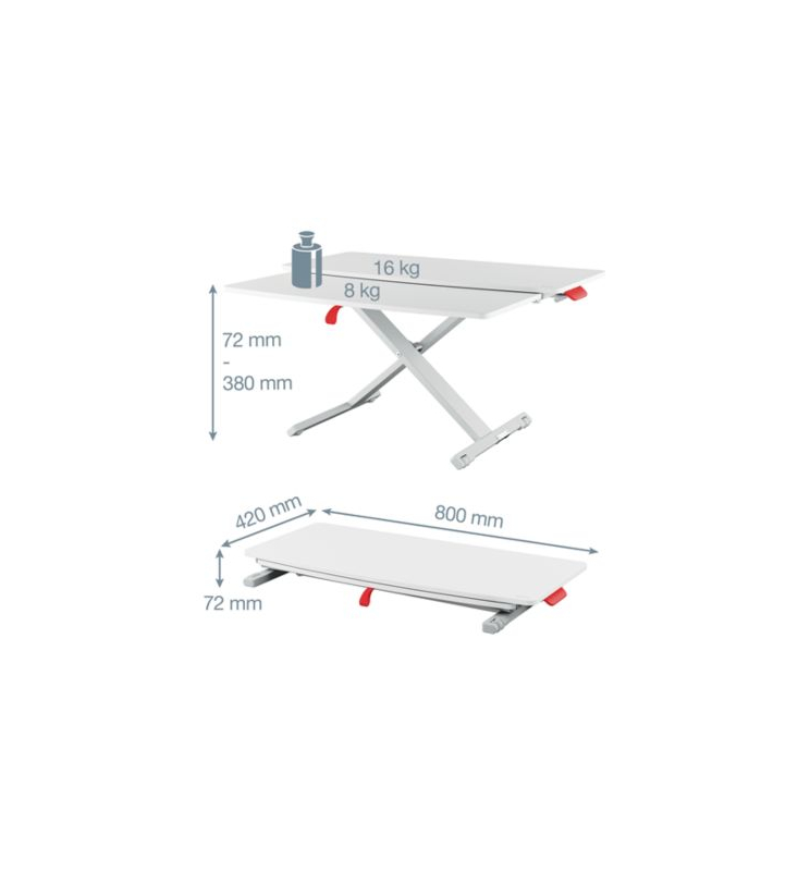 Leitz - Station de Bureau Debout avec Plateau Coulissant, Support Réhausseur Ajustable pour Écrans, Moniteurs et Ordinateurs Portables, 700 x 350 mm, Gamme Ergo Cosy, Blanc/Gris, 65330085